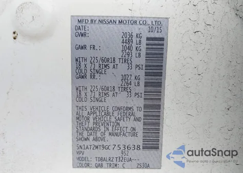 2016 Nissan Rogue Sl from USA, damaged, VIN 5N1AT2MT9GC753638